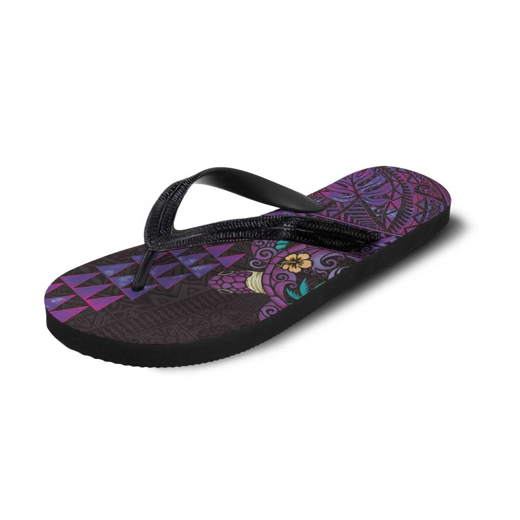 Hawaiian Abstract Sea Turtle Flip Flops Polynesian Tapa Art and Kakau Tattoo Purple WaterColor - Polynesian Pride