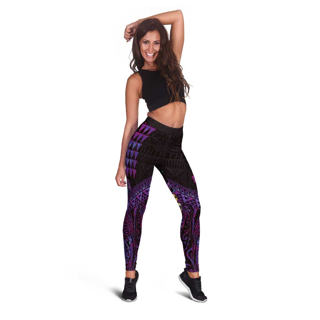 Hawaiian Abstract Sea Turtle Leggings Polynesian Tapa Art and Kakau Tattoo Purple WaterColor - Polynesian Pride