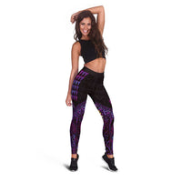 Hawaiian Abstract Sea Turtle Leggings Polynesian Tapa Art and Kakau Tattoo Purple WaterColor - Polynesian Pride