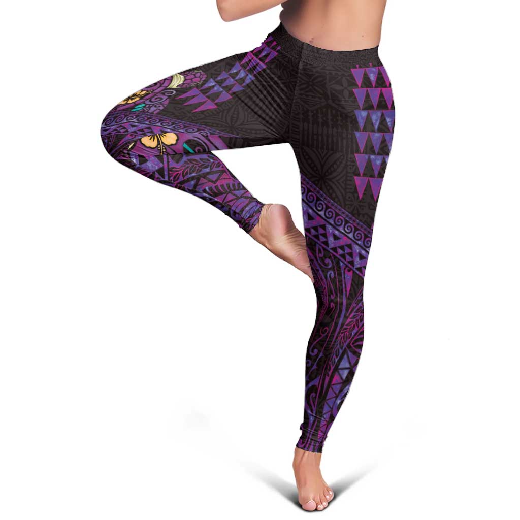 Hawaiian Abstract Sea Turtle Leggings Polynesian Tapa Art and Kakau Tattoo Purple WaterColor - Polynesian Pride