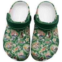Hawaiian and Japanese Culture Together Clogs Shoes Hawaiian Island Shapes with Japanese Landscape Green Color