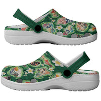 Hawaiian and Japanese Culture Together Clogs Shoes Hawaiian Island Shapes with Japanese Landscape Green Color