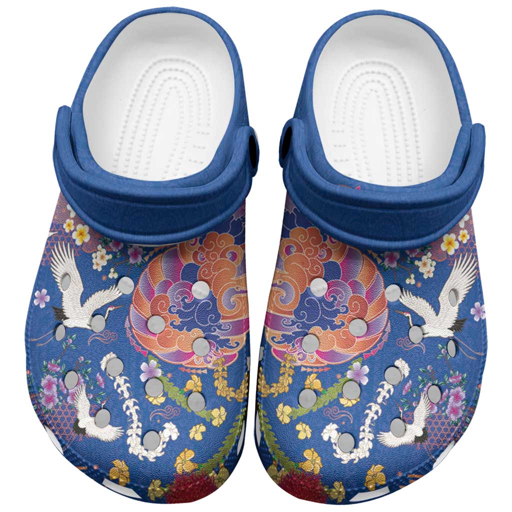 Hawaiian and Japanese Culture Together Clogs Shoes Kakau Tribal Pattern and Irezumi Art Blue Color LT03 Blue - Polynesian Pride