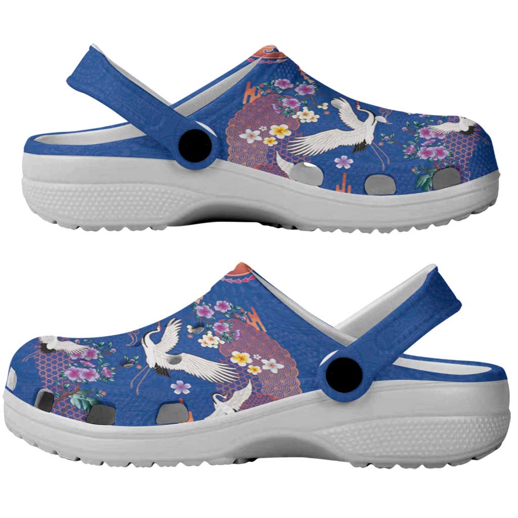 Hawaiian and Japanese Culture Together Clogs Shoes Kakau Tribal Pattern and Irezumi Art Blue Color LT03 - Polynesian Pride