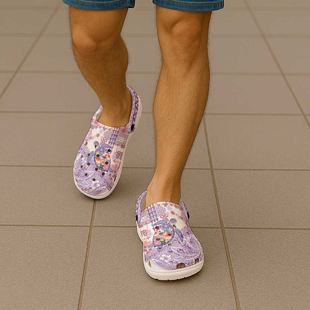 Hawaiian and Japanese Culture Together Clogs Shoes Tropical Honu with Japanese Elements Purple Color LT03