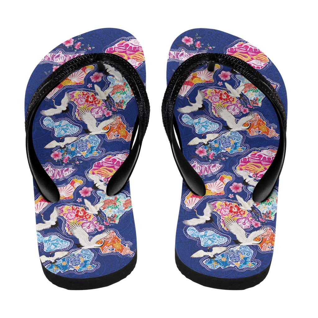 Hawaiian and Japanese Culture Together Flip Flops Hawaiian Archipelago Shape Sea Animals