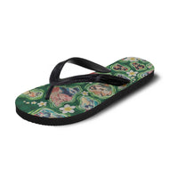 Hawaiian and Japanese Culture Together Flip Flops Hawaiian Island Shapes with Japanese Landscape Green Color