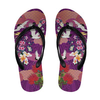 Hawaiian and Japanese Culture Together Flip Flops Purple Ohia Lehua Plumeria and Sakura Blooming LT03 Purple - Polynesian Pride