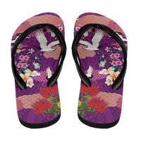 Hawaiian and Japanese Culture Together Flip Flops Purple Ohia Lehua Plumeria and Sakura Blooming LT03 - Polynesian Pride