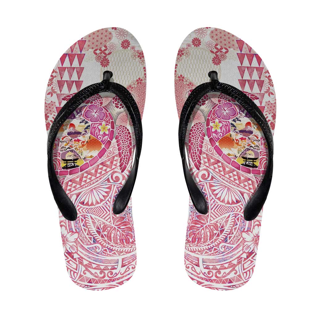 Hawaiian and Japanese Culture Together Flip Flops Tropical Honu with Japanese Elements Pink Color LT03 Pink - Polynesian Pride