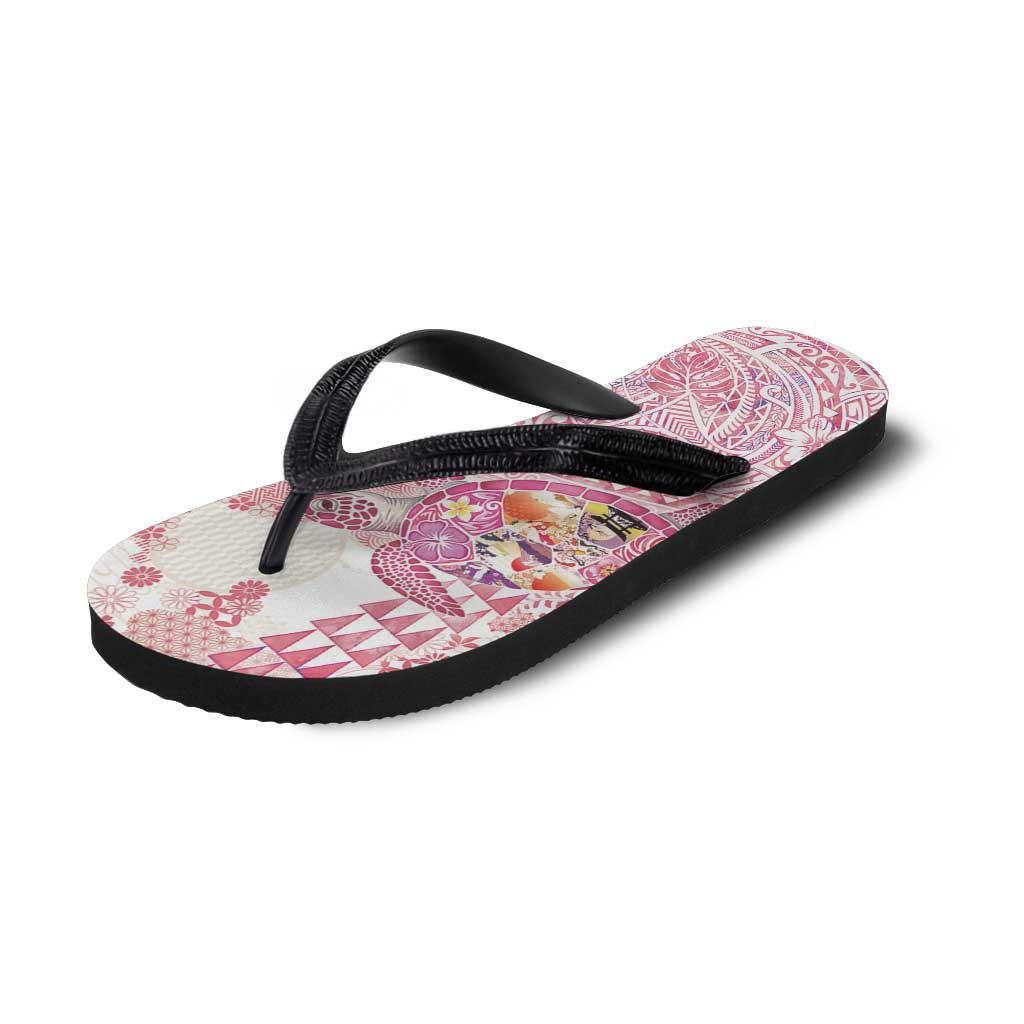 Hawaiian and Japanese Culture Together Flip Flops Tropical Honu with Japanese Elements Pink Color LT03 - Polynesian Pride