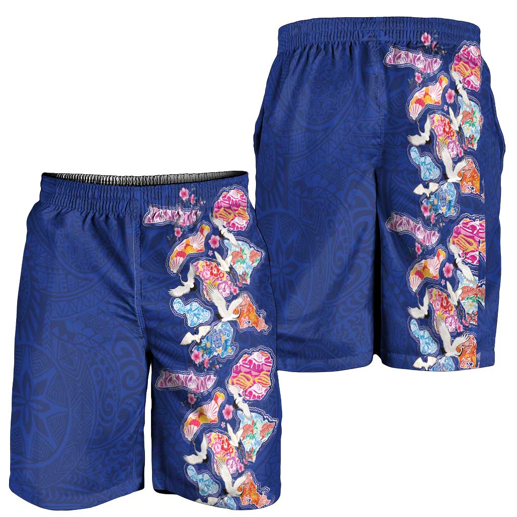 Hawaiian and Japanese Culture Together Shorts for Men Hawaiian Archipelago Shape Sea Animals