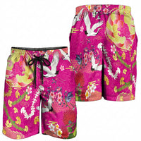 Hawaiian and Japanese Culture Together Shorts for Men Kakau Tribal Pattern and Irezumi Art Pink Color LT03 - Polynesian Pride