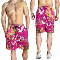 Hawaiian and Japanese Culture Together Shorts for Men Kakau Tribal Pattern and Irezumi Art Pink Color LT03 - Polynesian Pride