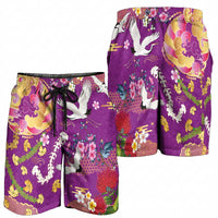 Hawaiian and Japanese Culture Together Shorts for Men Kakau Tribal Pattern and Irezumi Art Purple Color LT03 - Polynesian Pride