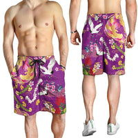 Hawaiian and Japanese Culture Together Shorts for Men Kakau Tribal Pattern and Irezumi Art Purple Color LT03 - Polynesian Pride