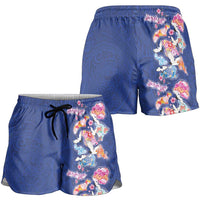 Hawaiian and Japanese Culture Together Shorts for Women Hawaiian Archipelago Shape Sea Animals