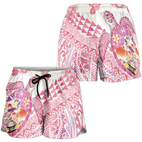Hawaiian and Japanese Culture Together Shorts for Women Tropical Honu with Japanese Elements Pink Color