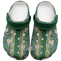 Hawaiian Art Flower Tribal with Lei Clogs Shoes Palaka Pattern Green Color LT03