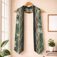 Hawaiian Art Flower Tribal with Lei Graduation Stole Palaka Pattern Black Color LT03 One Size Black - Polynesian Pride