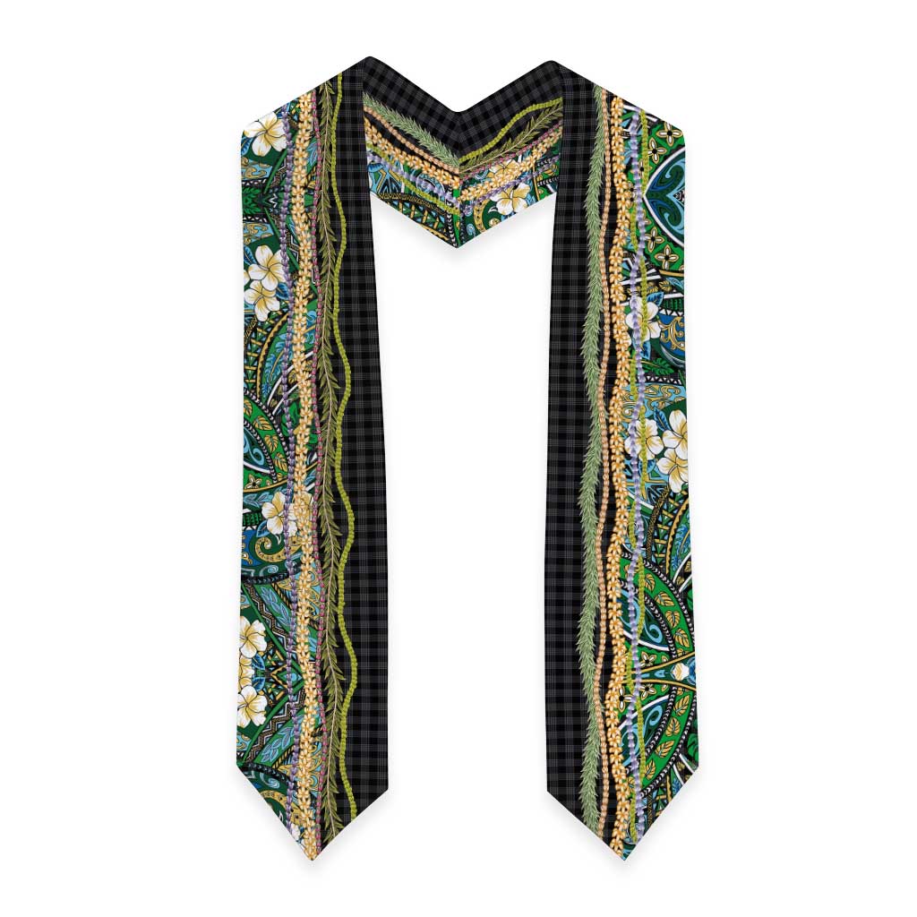 Hawaiian Art Flower Tribal with Lei Graduation Stole Palaka Pattern Black Color LT03 - Polynesian Pride