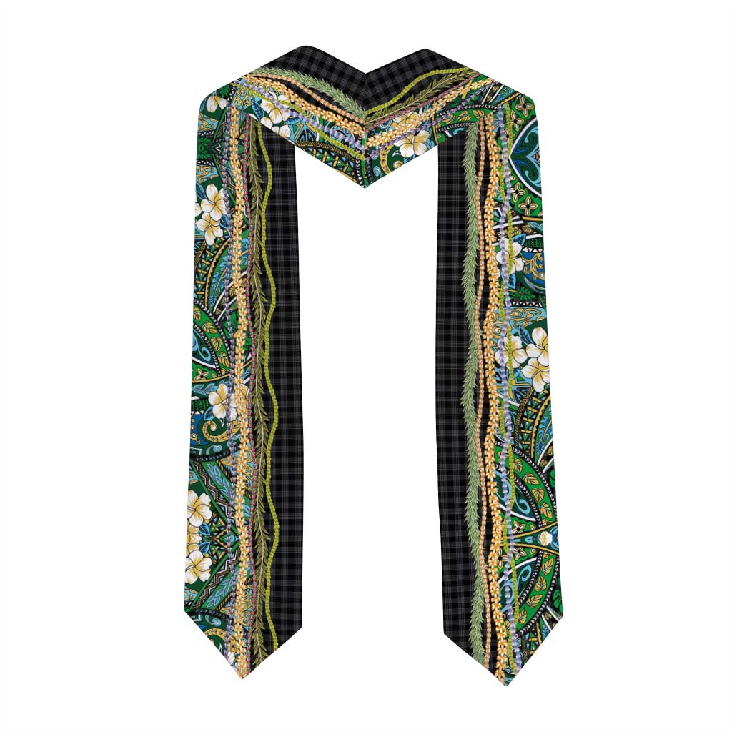 Hawaiian Art Flower Tribal with Lei Graduation Stole Palaka Pattern Black Color LT03 - Polynesian Pride