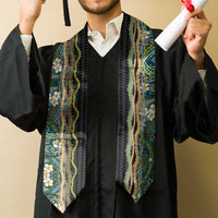 Hawaiian Art Flower Tribal with Lei Graduation Stole Palaka Pattern Black Color LT03 - Polynesian Pride