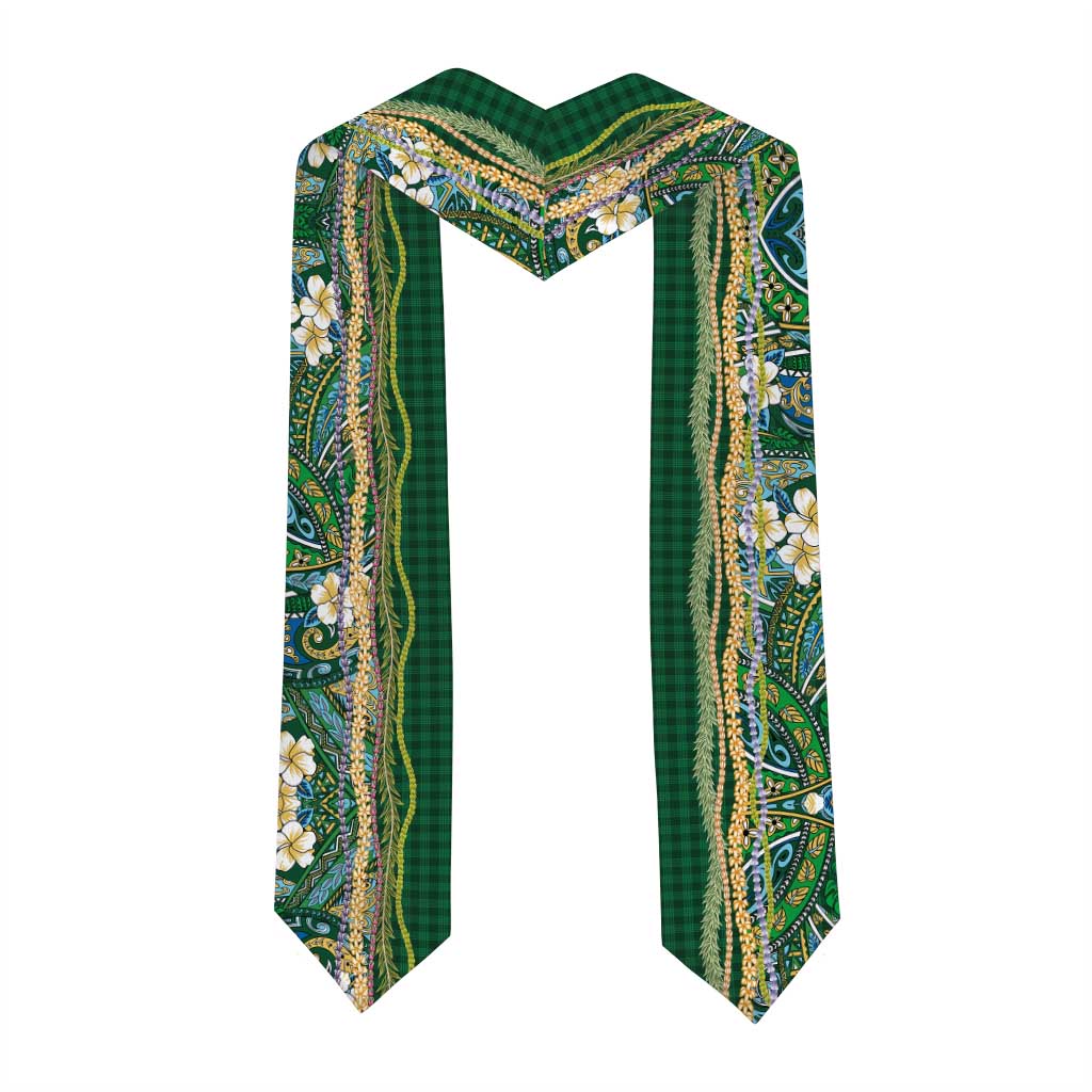 Hawaiian Art Flower Tribal with Lei Graduation Stole Palaka Pattern Green Color