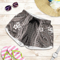 Hawaiian Art Flower Tribal with Lei Shorts for Women Palaka Pattern Grayscale LT03 Gray - Polynesian Pride