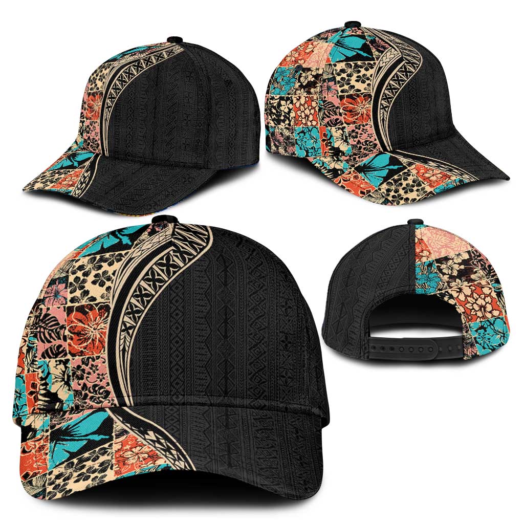 Hawaiian Hibiscus and Tropical Leaves Classic Cap Patchwork Grunge Abstract Tapa Tribal Pattern LT03