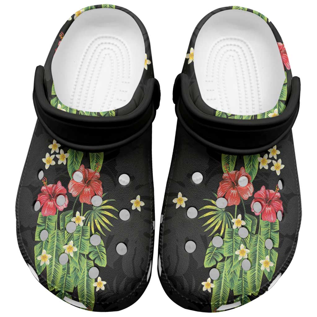 Hawaiian Hibiscus Plumeria Clogs Shoes Tropical Leaves