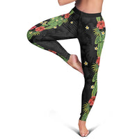 Hawaiian Hibiscus Plumeria Leggings Tropical Leaves