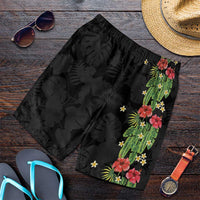 Hawaiian Hibiscus Plumeria Shorts for Men Tropical Leaves LT01 Black - Polynesian Pride