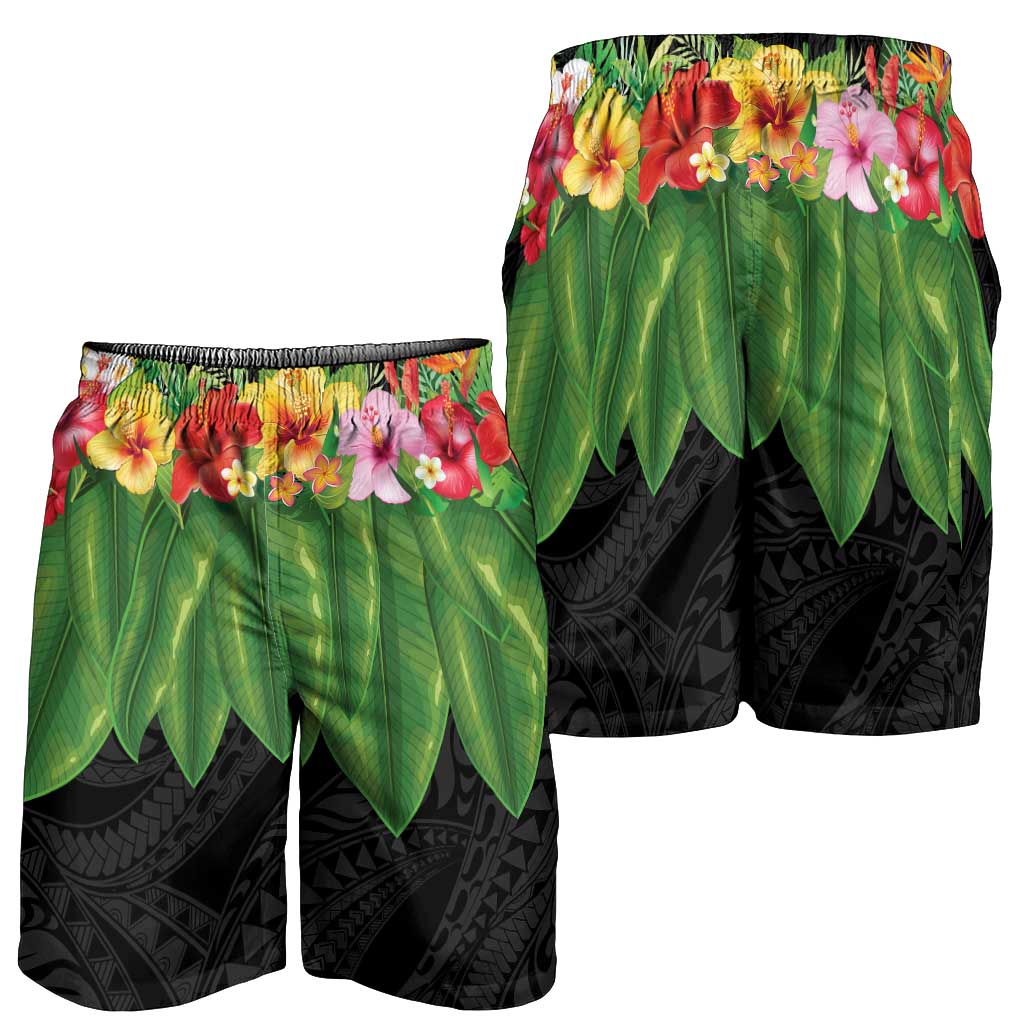Hawaiian Hula Skirt Style Shorts for Men Tropical Flowers and Leaves - Polynesian Pride
