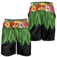 Hawaiian Hula Skirt Style Shorts for Men Tropical Flowers and Leaves - Polynesian Pride