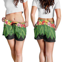 Hawaiian Hula Skirt Style Shorts for Women Tropical Flowers and Leaves - Polynesian Pride