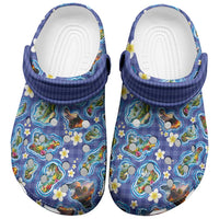 Hawaiian Island Shapes-Iconic Landscape Clogs Shoes with Plumeria and Palaka Blue Color