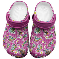 Hawaiian Island Shapes-Iconic Landscape Clogs Shoes with Plumeria and Palaka Pink Color