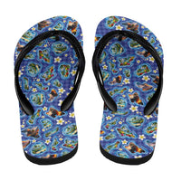 Hawaiian Island Shapes-Iconic Landscape Flip Flops with Plumeria and Palaka Blue Color
