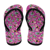 Hawaiian Island Shapes-Iconic Landscape Flip Flops with Plumeria and Palaka Pink Color