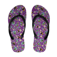 Hawaiian Island Shapes-Iconic Landscape Flip Flops with Plumeria and Palaka Purple Color