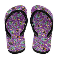Hawaiian Island Shapes-Iconic Landscape Flip Flops with Plumeria and Palaka Purple Color