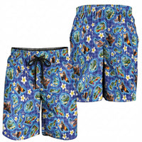 Hawaiian Island Shapes-Iconic Landscape Shorts for Men with Plumeria and Palaka Blue Color