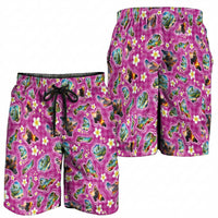 Hawaiian Island Shapes-Iconic Landscape Shorts for Men with Plumeria and Palaka Pink Color