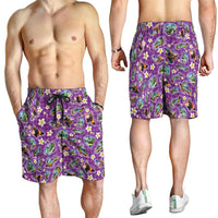 Hawaiian Island Shapes-Iconic Landscape Shorts for Men with Plumeria and Palaka Purple Color