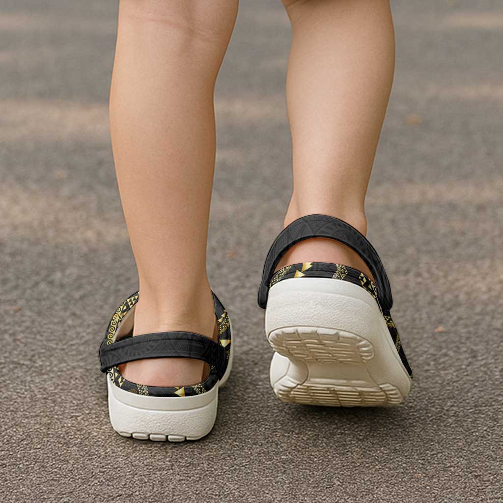 Hawaiian Kakau Art and Hisbiscus Tattoo Clogs Shoes Tribal Pattern-Gold Style - Polynesian Pride