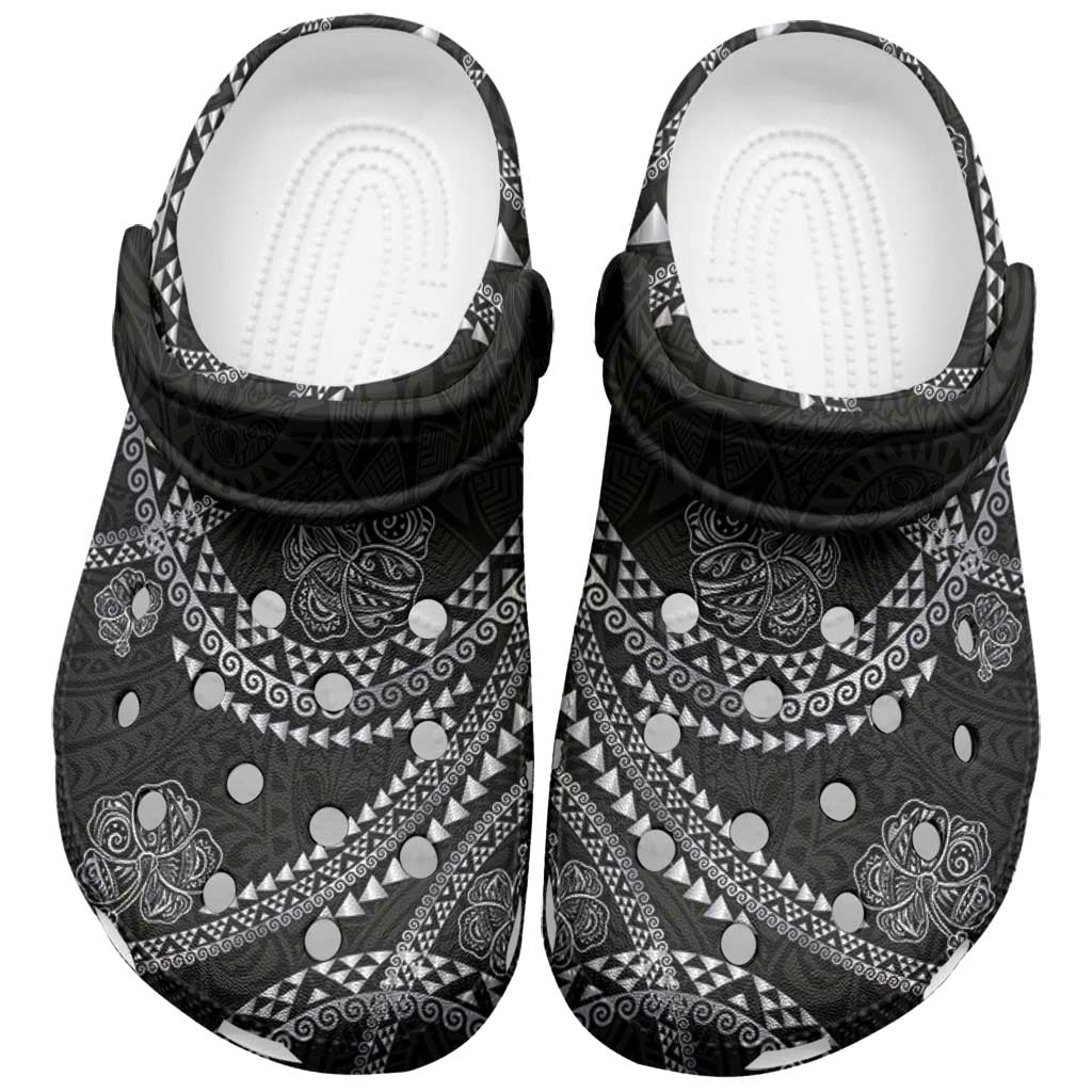 Hawaiian Kakau Art and Hisbiscus Tattoo Clogs Shoes Tribal Pattern-Silver Style - Polynesian Pride