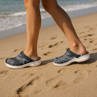 Hawaiian Kakau Art and Hisbiscus Tattoo Clogs Shoes Tribal Pattern-Silver Style - Polynesian Pride