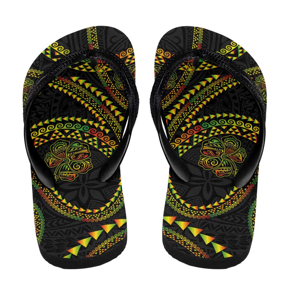 Hawaiian Kakau Art and Hisbiscus Tattoo Flip Flops Tribal Pattern-Reggae Style - Polynesian Pride