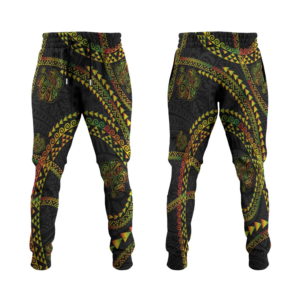 Hawaiian Kakau Art and Hisbiscus Tattoo Jogger Pants Tribal Pattern-Reggae Style - Polynesian Pride